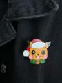 Noel Şapkalı Pikachu Yılbaşı Temalı Ahşap El Boyaması Broş