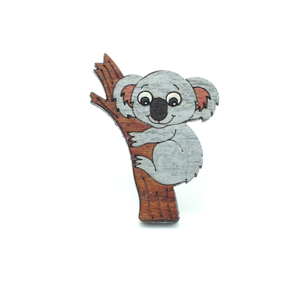 Koala Ahşap El Boyaması Broş 