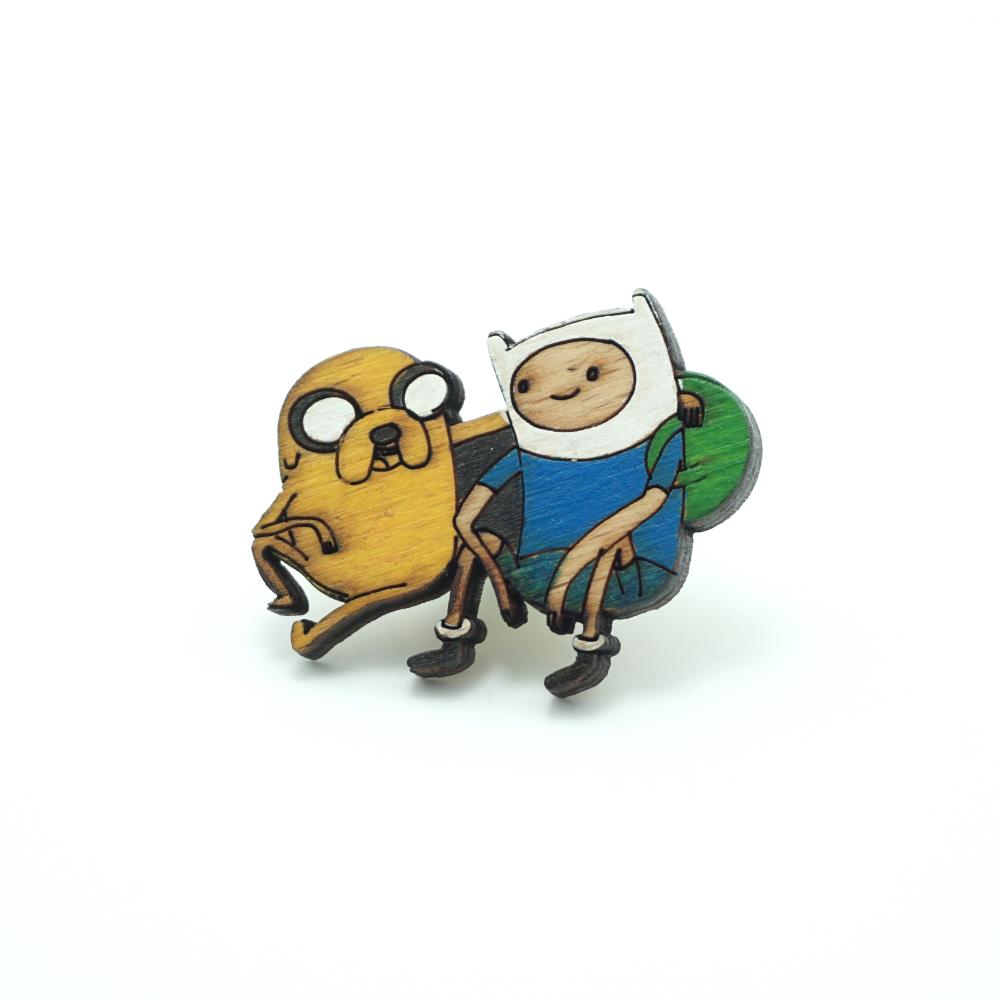 Adventure Time Jake & Finn Ahşap El Boyaması Broş 