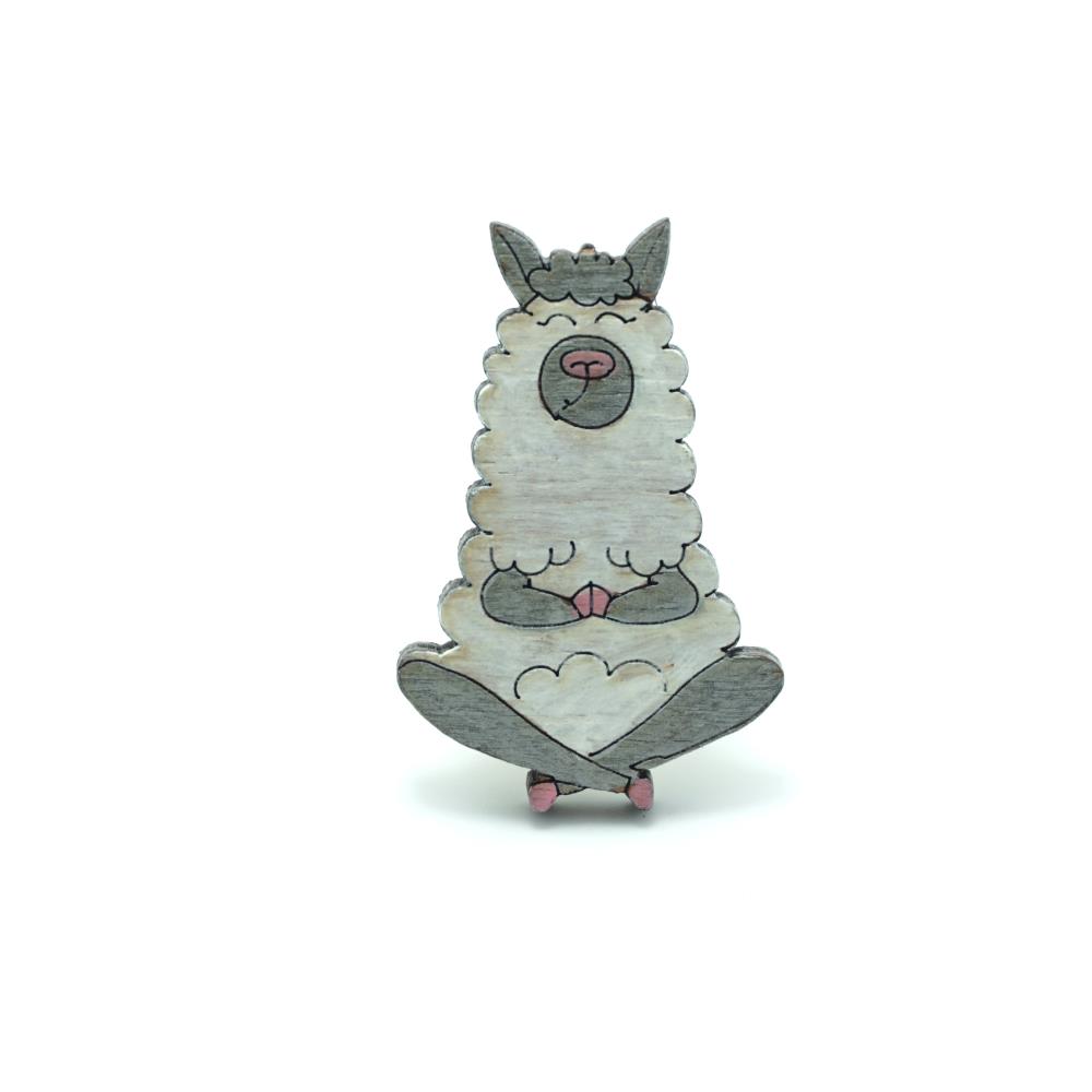 Lama Yoga Ahşap El Boyaması Broş 