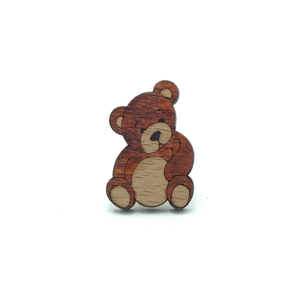 Peluş Ayıcık Ahşap El Boyaması Broş 